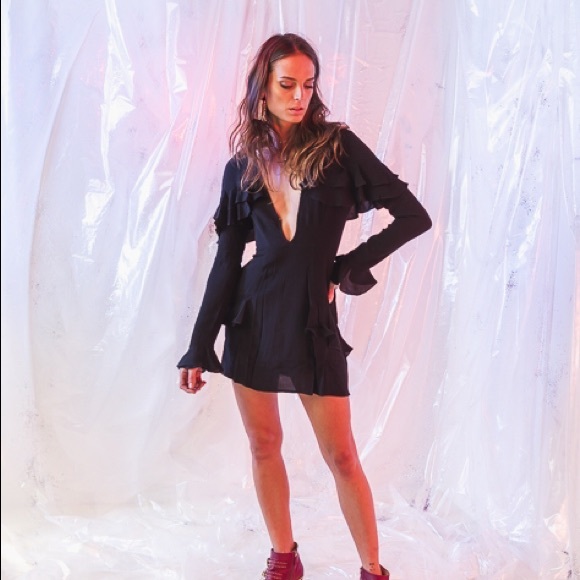 For Love & Lemons Claire Deep-V Mini Dress - Picture 1 of 8